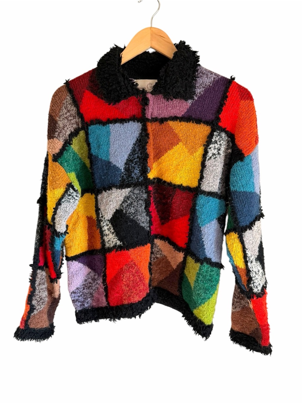 Vintage Jane's Closet Multi-Color Buttoned Patchwork Cardigan Sweater Sz Small